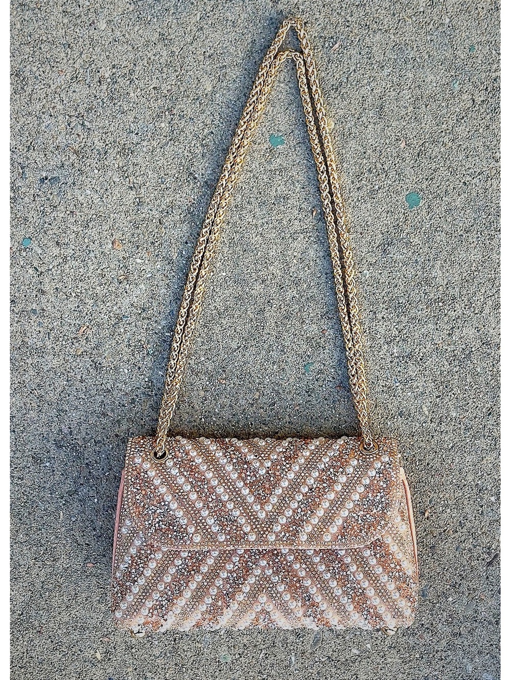 Elegant Beaded Pearl and Rhinestone Shoulder Bag Gold Chain Strap #hoco #event